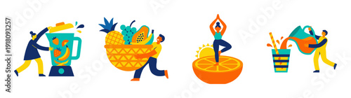 Flat Vector Healthy Lifestyle Character Graphics Asset Sheet for Wellness and Nutrition Branding