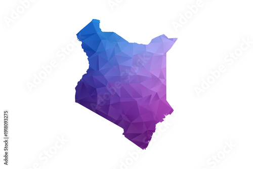 Kenya Map - Polygon Style Vector Illustration in Blue and Purple Gradient, Low Poly Geometric Design, Isolated on White Background, Ideal for Infographics and Learning Materials.