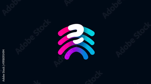 Colorful Gradient Stylized Question Mark Symbol on Dark Background. Abstract Modern Graphic for Query, Help, FAQ, or Mystery