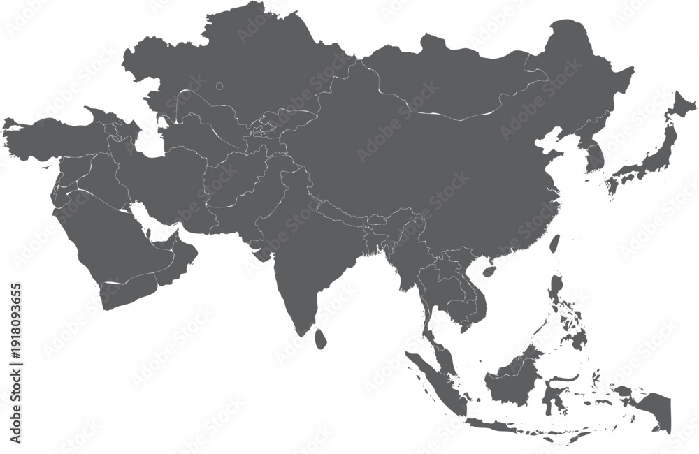 Obraz premium Asia continent map showing countries and their political borders. vector illustration