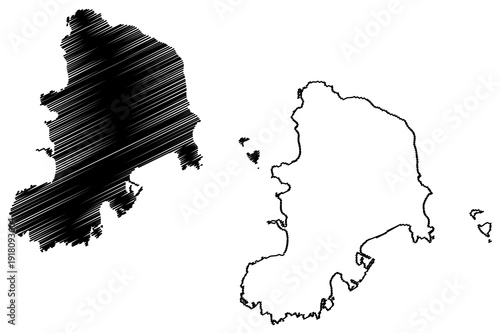 Kozu-shima island (Japan, East Asia, Japanese archipelago, Izu Islands) map vector illustration, scribble sketch Kozushima map