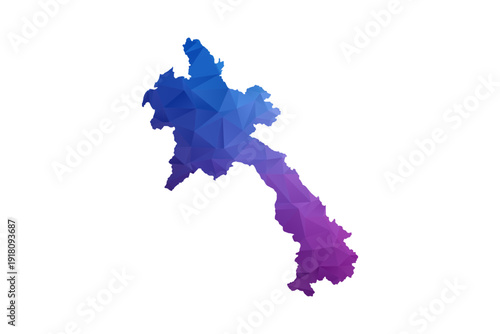 Laos Map - Polygon Style Vector Illustration in Blue and Purple Gradient, Low Poly Geometric Design, Isolated on White Background, Ideal for Infographics and Learning Materials.