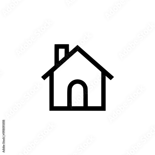 House simple black outline icon with a door and roof featuring home, building, architecture with minimal and line art elements for vector, graphic projects, clean composition on simple background