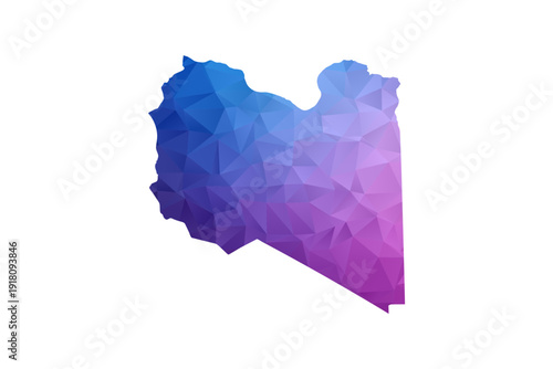 Libya Map - Polygon Style Vector Illustration in Blue and Purple Gradient, Low Poly Geometric Design, Isolated on White Background, Ideal for Infographics and Learning Materials.