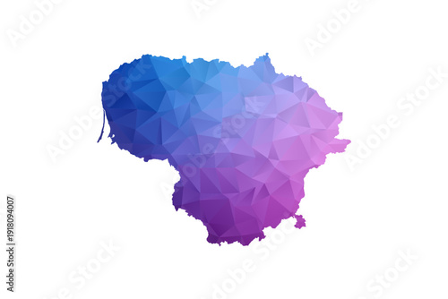 Lithuania Map - Polygon Style Vector Illustration in Blue and Purple Gradient, Low Poly Geometric Design, Isolated on White Background, Ideal for Infographics and Learning Materials.