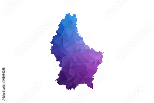 Luxembourg Map - Polygon Style Vector Illustration in Blue and Purple Gradient, Low Poly Geometric Design, Isolated on White Background, Ideal for Infographics and Learning Materials.