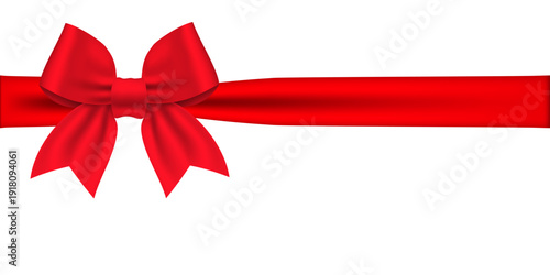 Red satin ribbon bow isolated on white background, decorative gift bow vector illustration