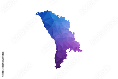 Moldova Map - Polygon Style Vector Illustration in Blue and Purple Gradient, Low Poly Geometric Design, Isolated on White Background, Ideal for Infographics and Learning Materials.