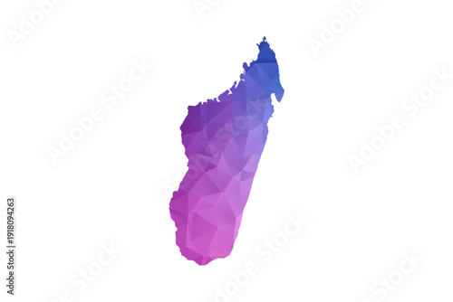 Madagascar Map - Polygon Style Vector Illustration in Blue and Purple Gradient, Low Poly Geometric Design, Isolated on White Background, Ideal for Infographics and Learning Materials.