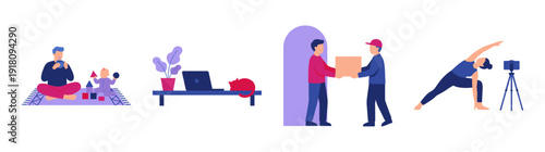 Flat Vector Remote Lifestyle Illustration Graphic Set for Modern Work Life Balance Theme