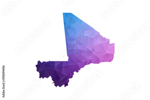 Mali Map - Polygon Style Vector Illustration in Blue and Purple Gradient, Low Poly Geometric Design, Isolated on White Background, Ideal for Infographics and Learning Materials.