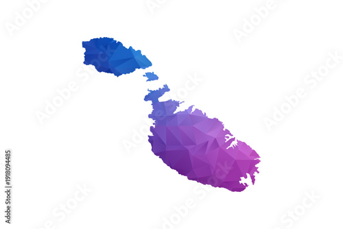 Malta Map - Polygon Style Vector Illustration in Blue and Purple Gradient, Low Poly Geometric Design, Isolated on White Background, Ideal for Infographics and Learning Materials.