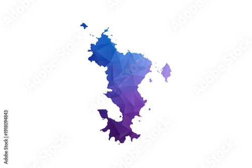 Mayotte Map - Polygon Style Vector Illustration in Blue and Purple Gradient, Low Poly Geometric Design, Isolated on White Background, Ideal for Infographics and Learning Materials.