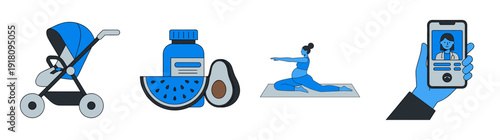 Flat Vector Pregnancy and Wellness Icon Set for Maternal Health and Telemedicine Graphic Assets