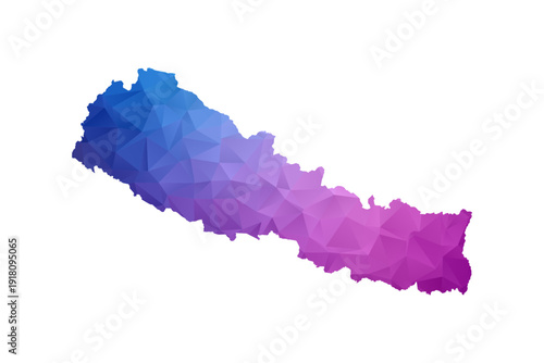 Nepal Map - Polygon Style Vector Illustration in Blue and Purple Gradient, Low Poly Geometric Design, Isolated on White Background, Ideal for Infographics and Learning Materials.