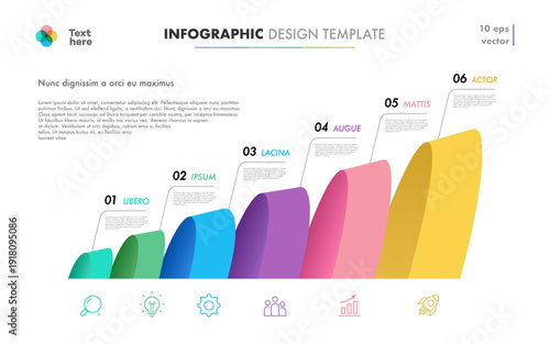 Infographic process template 3d isometric 6 level, parts or options for workflow layout; timelines, processing, presentation; apps; web design banner; marketing;