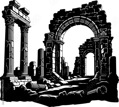 Ancient ruins silhouette vector illustration