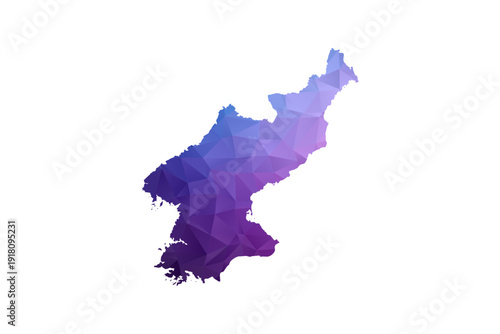 North Korea Map - Polygon Style Vector Illustration in Blue and Purple Gradient, Low Poly Geometric Design, Isolated on White Background, Ideal for Infographics and Learning Materials.