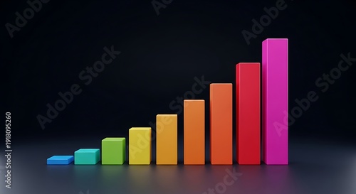 Free Download Colorful bar graph rising upwards, representing growth on a dark background - GFXLoad