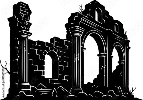 Ancient ruins silhouette vector illustration