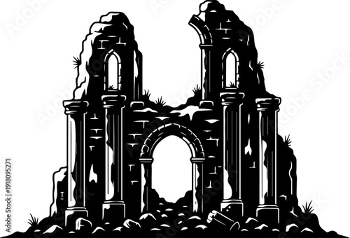 Ancient ruins silhouette vector illustration