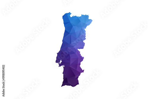 Portugal Map - Polygon Style Vector Illustration in Blue and Purple Gradient, Low Poly Geometric Design, Isolated on White Background, Ideal for Infographics and Learning Materials.