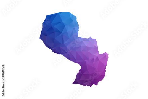 Paraguay Map - Polygon Style Vector Illustration in Blue and Purple Gradient, Low Poly Geometric Design, Isolated on White Background, Ideal for Infographics and Learning Materials.