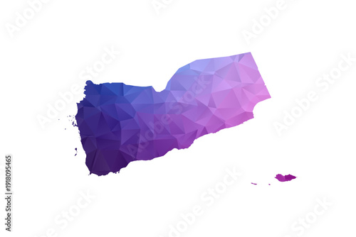 Yemen Map - Polygon Style Vector Illustration in Blue and Purple Gradient, Low Poly Geometric Design, Isolated on White Background, Ideal for Infographics and Learning Materials.