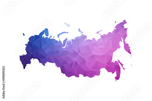 Russia Map - Polygon Style Vector Illustration in Blue and Purple Gradient, Low Poly Geometric Design, Isolated on White Background, Ideal for Infographics and Learning Materials.