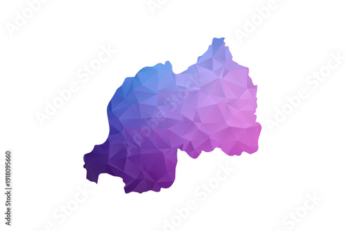 Rwanda Map - Polygon Style Vector Illustration in Blue and Purple Gradient, Low Poly Geometric Design, Isolated on White Background, Ideal for Infographics and Learning Materials.