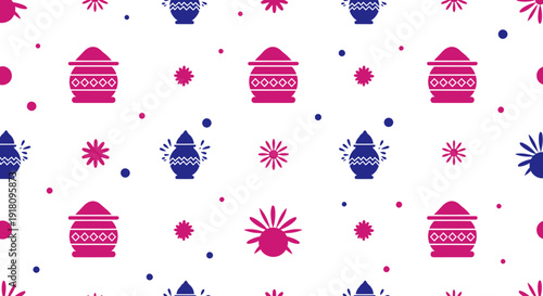 Colorful festive pattern with lanterns and fireworks on white background for party decoration
