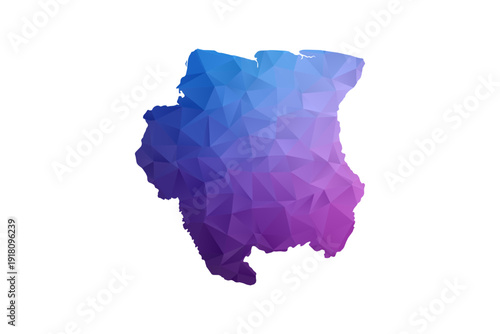 Suriname Map - Polygon Style Vector Illustration in Blue and Purple Gradient, Low Poly Geometric Design, Isolated on White Background, Ideal for Infographics and Learning Materials.