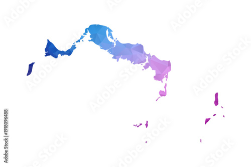 Turks and Caicos Islands Map - Polygon Style Vector Illustration in Blue and Purple Gradient, Low Poly Geometric Design, Isolated on White Background, Ideal for Infographics and Learning Materials.