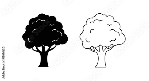 Two trees, one black and one white, side by side, minimalist design, vector illustration Vector