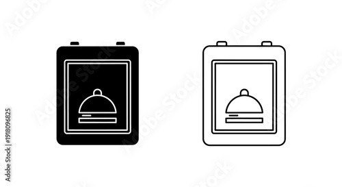 Minimalist black and white restaurant sign with plate and cutlery icons Vector
