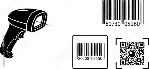 Scanner vector black set icon. Isolated black set icon barcod code. Vector illustration scanner on white background.
