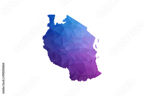 Tanzania Map - Polygon Style Vector Illustration in Blue and Purple Gradient, Low Poly Geometric Design, Isolated on White Background, Ideal for Infographics and Learning Materials.