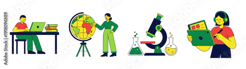 Flat Vector Education and Science Character Element Kit for Modern Digital Learning Platforms