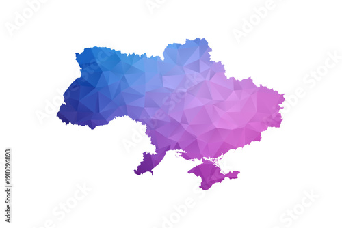 Ukraine Map - Polygon Style Vector Illustration in Blue and Purple Gradient, Low Poly Geometric Design, Isolated on White Background, Ideal for Infographics and Learning Materials.
