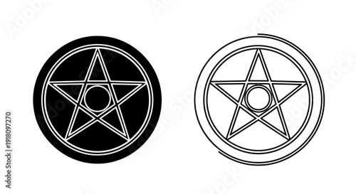 Pentagram symbols: black and white pentacle designs for spiritual art and occult Vector