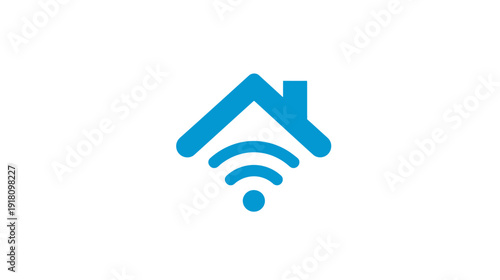 Blue smart home Wi-Fi icon. Wireless internet connectivity, intelligent house automation, and modern residential technology symbol.