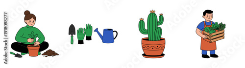 Flat Vector Gardening and Home Horticulture Graphic Set for Sustainable Urban Farming and Plant Care Projects