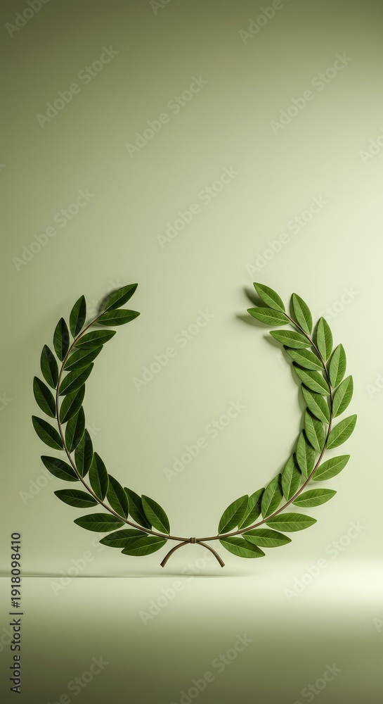 Obraz premium A traditional green laurel wreath, meticulously crafted, symbolizing victory, academic achievement, and timeless honor on a simple background ,award ,achievement ,nature