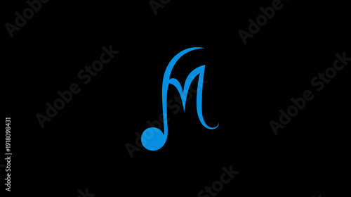 Stylized blue musical note icon on a black background, symbolizing music, sound, art, melody, and rhythm.