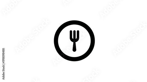 Minimalist black fork icon in a circle, symbolizing dining, eating, restaurant, food service, or cutlery utensil