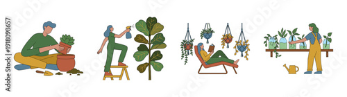 Flat Vector Indoor Gardening and Plant Care Graphic Set for Urban Jungle Lifestyle and Botanical Hobbies