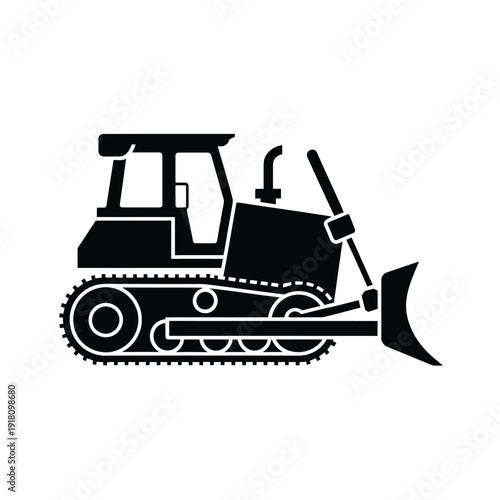 Simple black silhouette illustration of a construction bulldozer machine