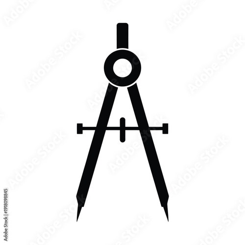 Simple black and white illustration of a drafting compass