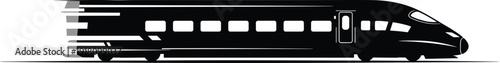 Black silhouette vector illustration of modern bullet train in motion with aerodynamic design and speed lines emphasizing rapid transit