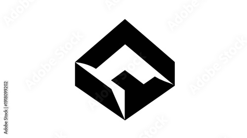 Sleek Black Abstract Geometric Shape on White Background. Modern Minimalist Angular Design Element with Dynamic Form.